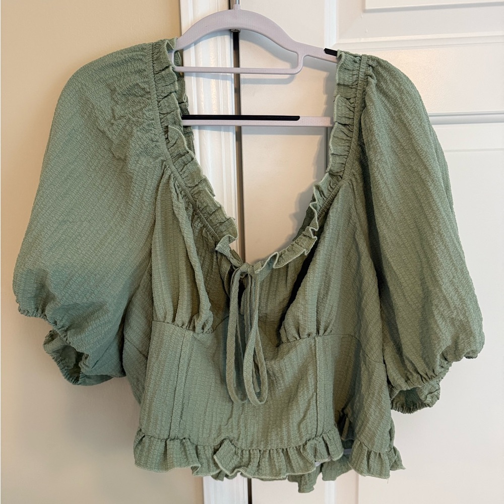 Green Ruffled Women's Top